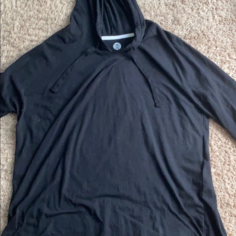 Black long sleeve shirt with gray and white stripe